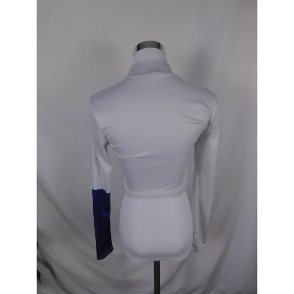 SHEIN Shirt Womens Medium White Blue Red Graphic Mock Neck Long Sleeve Crop - Picture 8 of 12